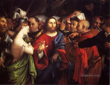 Lorenzo Lotto Painting - Christ And The Adulteress Renaissance Lorenzo Lotto